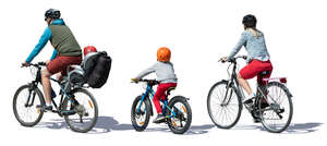 family of four riding on bicycles