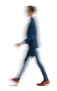 motion blur image of a man in a suit walking
