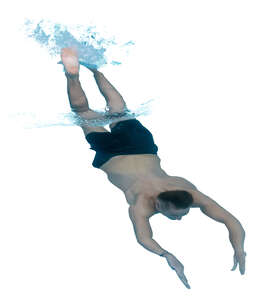 man diving under water