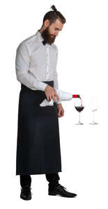 cut out waiter standing and pouring red wine