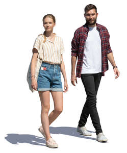 cut out young man and woman walking on a summer day