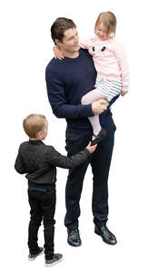 cut out man with two kids standing