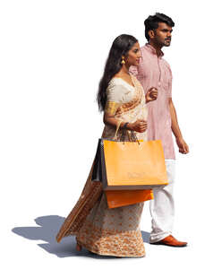 cut out indian couple with shopping bags walking