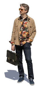 cut out man in a floral print shirt standing