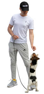 cut out young man playing with a dog