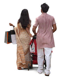 cut out indian family with shopping bags walking