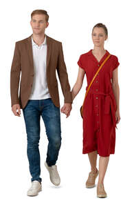 cut out young man and woman walking and holding hands