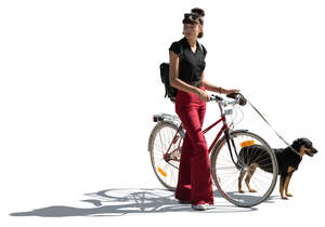 cut out teenage girl with a bicycle and a dog standing