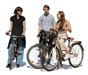 cut out three young people with bicycles standing and talking