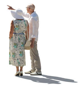 cut out elderly man and woman standing and looking at smth