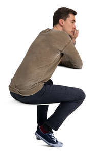 cut out man sitting and leaning on a table