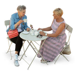 two cut out older women sitting in a cafe seen from above