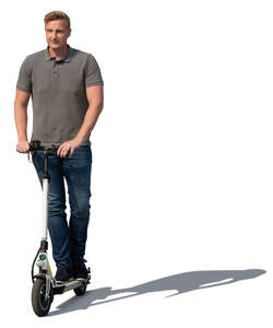 cut out man riding an electric scooter