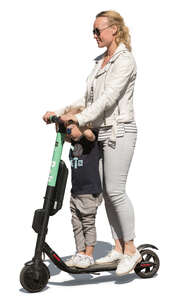 cut out mother and son riding an electric scooter together