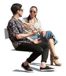cut out man and woman sitting and talking