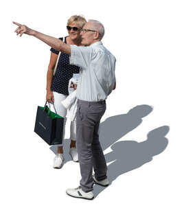 cut out older man and woman standing and pointing at smth