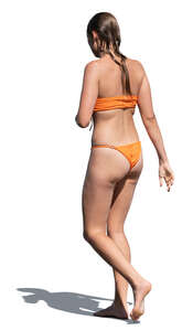 cut out woman wearing a bikini coming from swimming