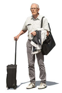 cut out elderly man with suitase standing