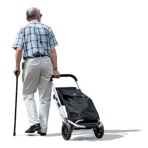 cut out old man with a walking stick pulling a trolley bag