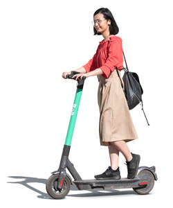 cut out young asian woman riding an electric scooter