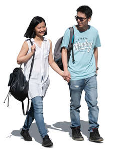 cut out asian couple walking hand in hand