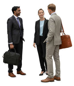 cut out group of three businesspeople standing and talking