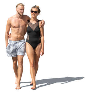 cut out couple in bathing suits walking