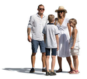 cut out family in white summer clothes standing and talking