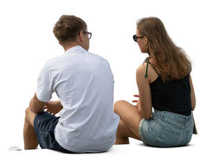two cut out people sitting and talking seen from back angle