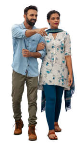 cut out indian couple walking arm in arm
