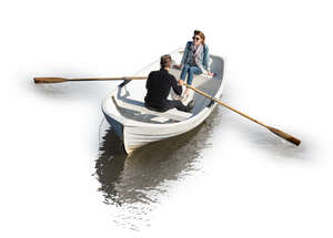 cut out man and woman on a boat ride seen from above