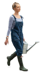cut out woman walking and carrying a large watering can