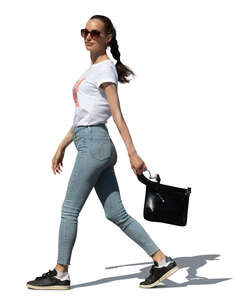 cut out woman walking hastily