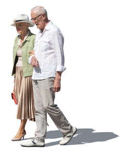 cut out elderly couple  walking arm in arm