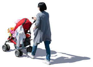 cut out woman pushing a stroller seen from above