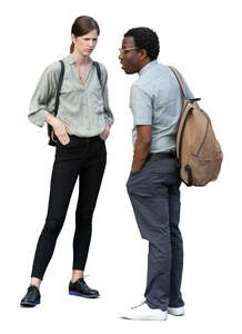 cut out man and woman standing and talking