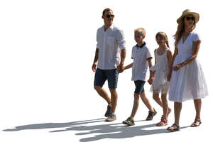 cut out backlit family with two children walking hand in hand