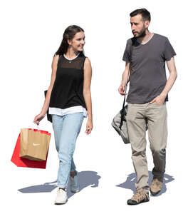 man and woman coming from a shopping trip