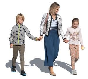 cut out woman with two children walking hand in hand