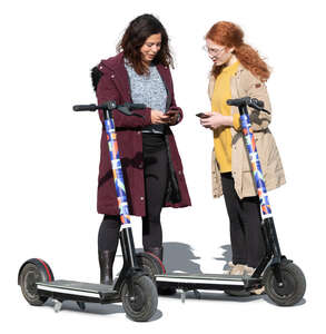 two cut out women standing and preparing to rent electric scooter