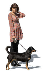 cut out teenage girl with a dog standing