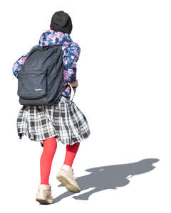 cut out girl with a school bag walking