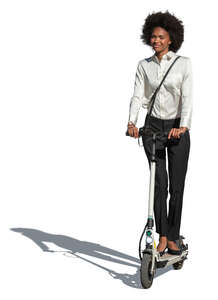cut out businesswoman riding an electric scooter