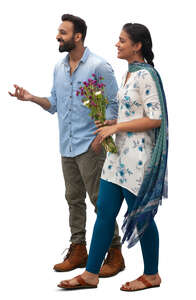 cut out indian man and woman walking happily