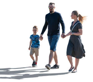 cut out backlit family of three walking