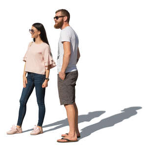 man and woman standing and looking in one direction