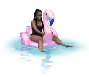 cut out woman relaxing in the pool on a pink flamingo floatie