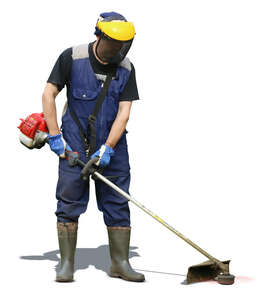 man cutting grass with a strimmer