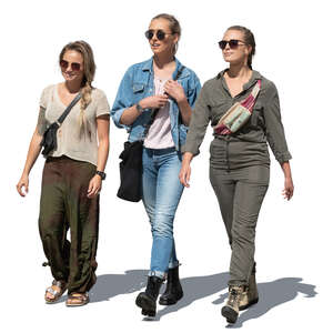 cut out three women walking on a sunny summer day