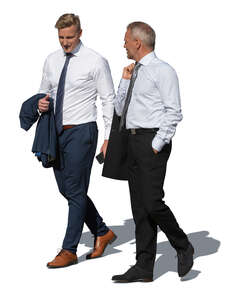 two cut out businessmen walking and talking